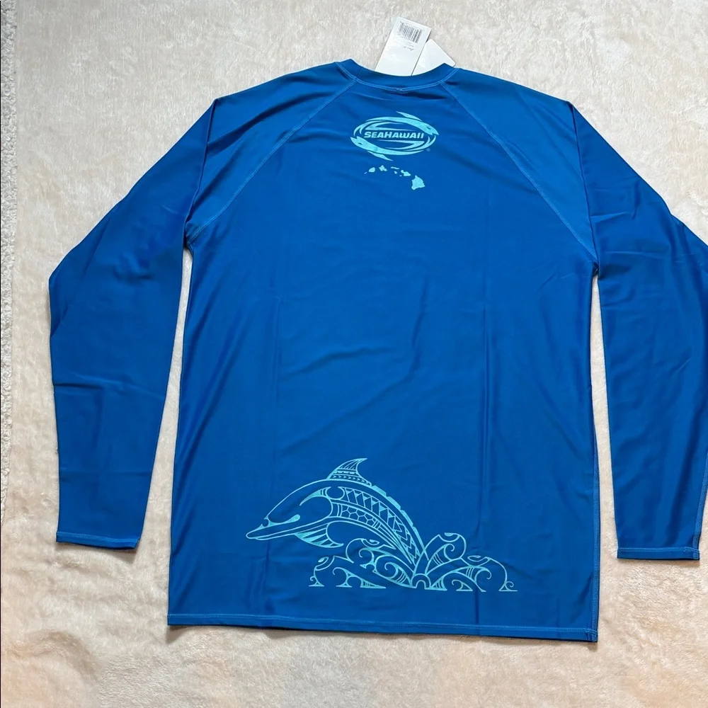 SeaHawaii Monkskin Large Watershirt UPF 50+ Rash Guard Blue Love The Ocean NWT